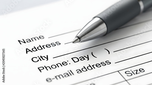 Ballpoint Pen Hovering Over Application Form for Filling Personal Details. Generated with AI image