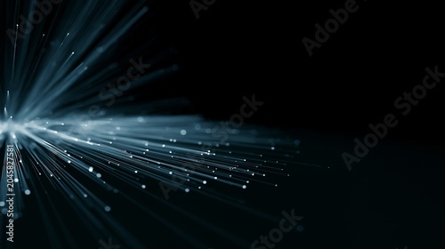 Blue Fiber Optic Light Strands on Dark Abstract Background