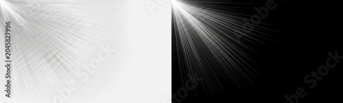 Foto Bright white diagonal volumetric light rays originating from top corner isolated