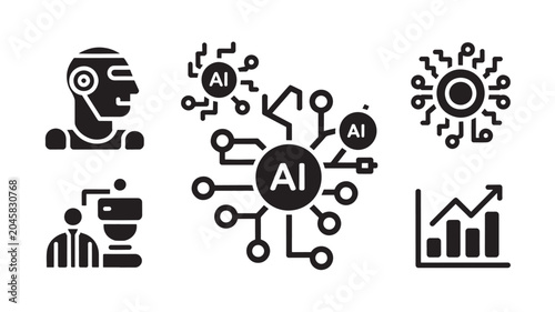 Black and white ai technology icons