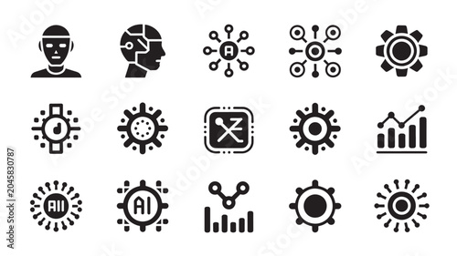 Collection of black and white technology icons