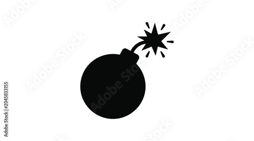 Foto Black silhouette of a round bomb with lit fuse on white background silhouette