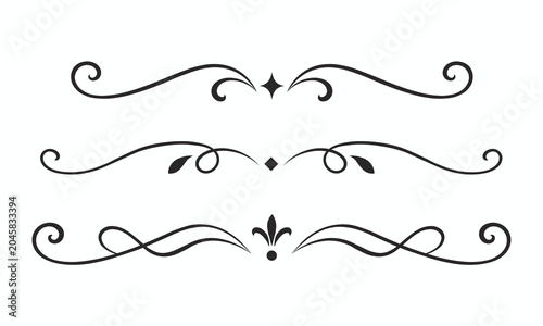 Obraz na płótnie Vintage Ornamental Flourish Divider and Swirl Border Line Vector Set – Decorative Design for Luxury Branding, Invitation, and Certificates