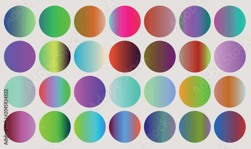 Tableau sur toile Vibrant holographic gradient circles, set of 28 colorful round vector swatches,