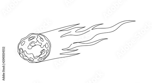 фотографія Meteoroid with fiery tail, hand-drawn line art, cosmic object in motion, space i
