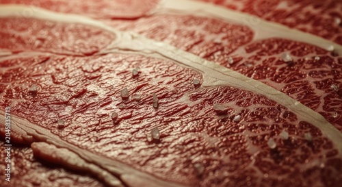 Raw Marbled Beef Steak Slices on Wooden Surface