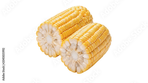 Foto Two halves of fresh sweet corn cob isolated on transparent background