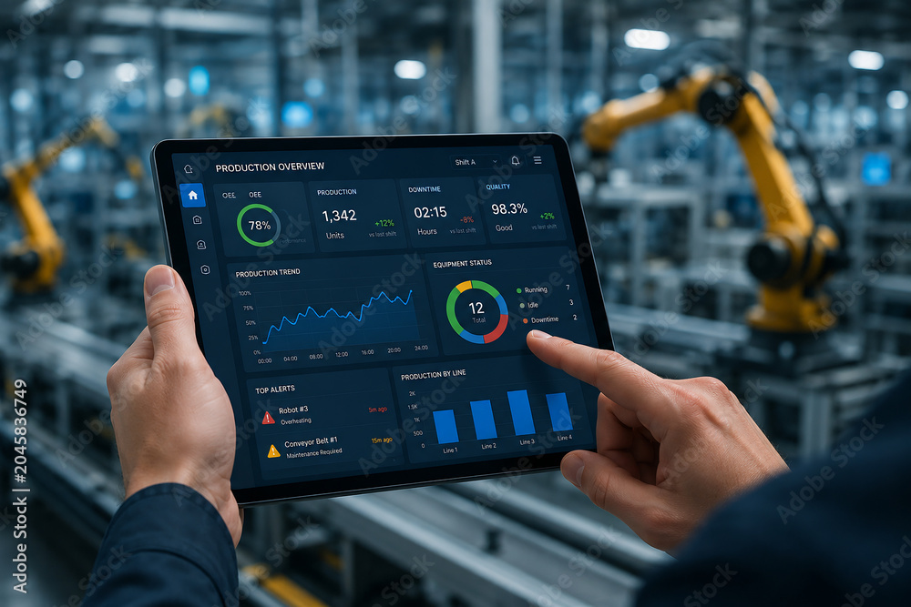 Industrial Automation Tablet Dashboard for Production Monitoring in Smart Factory