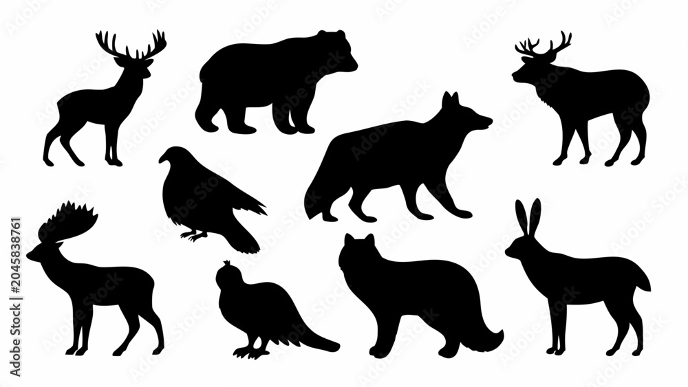 Obraz premium Collection of various animal silhouettes