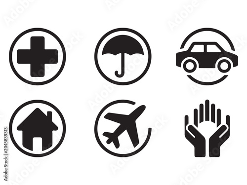 Set of icons for insurance and protection services including medical care transportation and property safety  various symbols for secure life