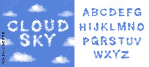 Photography Abstract cloud sky font displaying realistic halftone cloud texture letter bundle for creative typography text layout poster banner printing clothing design element isolated clip art