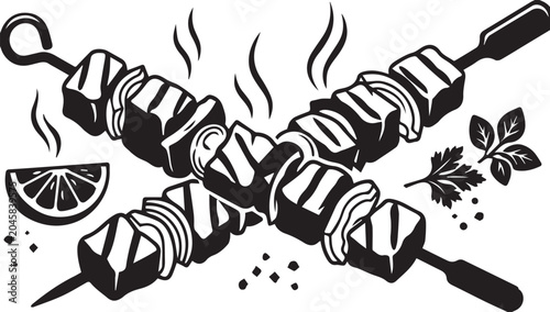 Bilde på lerret Grilled Meat Skewers Shish Kebab Vector Illustration Graphic