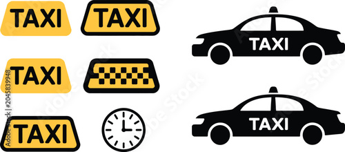 Schilderij op canvas taxi service icons set meter driver fare map navigation city symbols