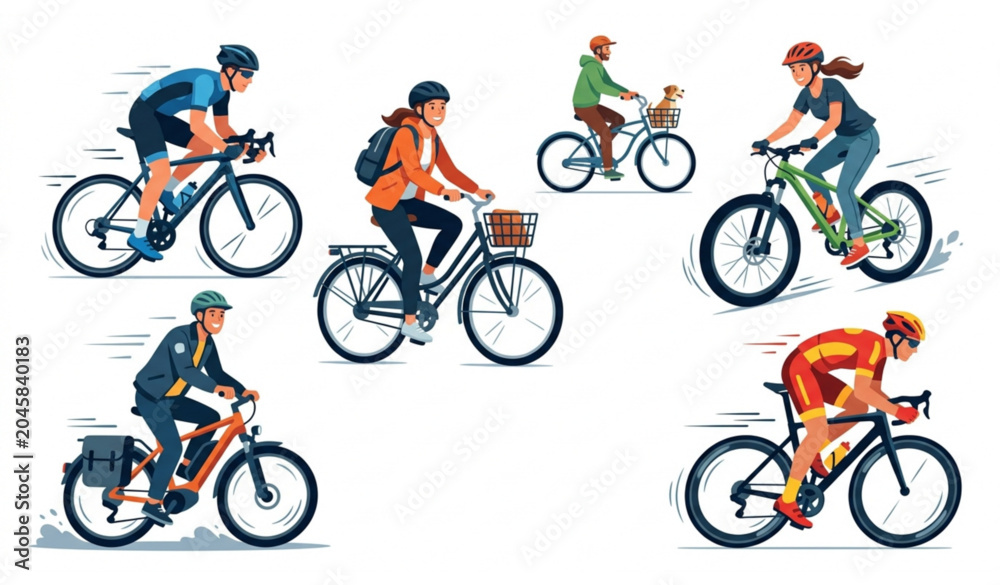 Naklejka premium Action bicycle riders isolated vector illustration