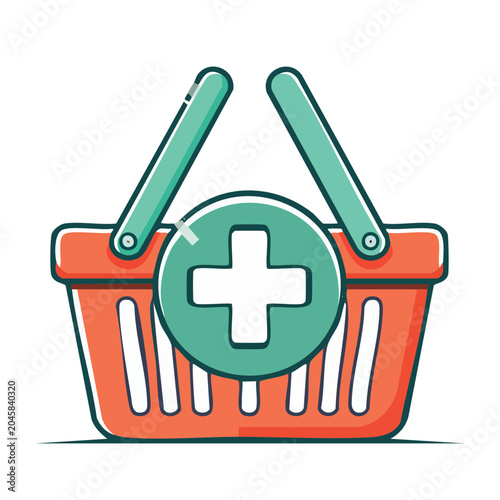 Shopping basket with a plus sign icon