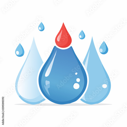 Stylized Water Droplets with Red Drop on Top