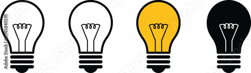 Foto idea lamp icon row outline silhouette vector concept symbols