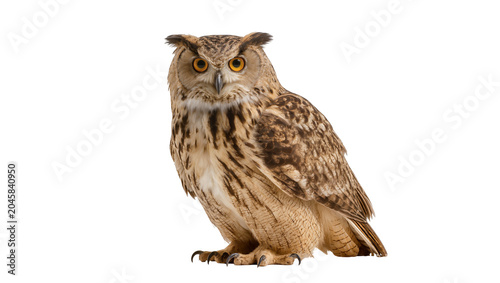 Foto Eurasian eagle-owl with brown and black plumage, isolated on transparent backgro