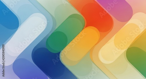 A colorful abstract background featuring a rainbow of geometric shapes and lines.