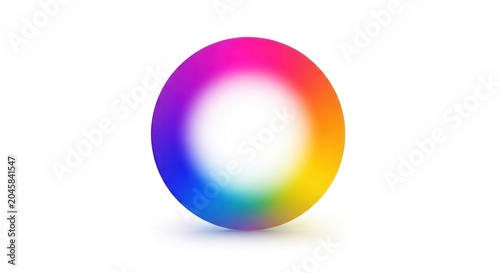 A colorful rainbow-colored ball with a white center, placed on a white background with a shadow.