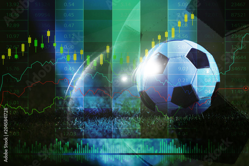 Soccer ball on green stadiu...
