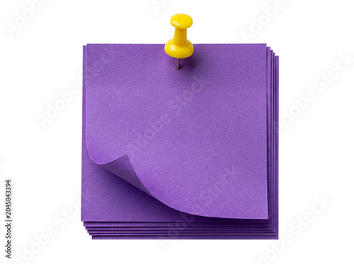 Layered purple paper with yellow pin