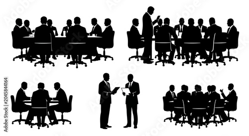 Business People Meeting Silhouettes in Professional Office Setting