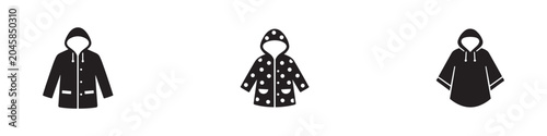 Canvastavla Waterproof raincoat and seasonal poncho jacket icon set
