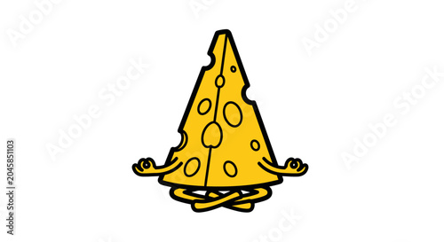 Meditating cheese slice character in lotus position illustration.