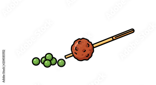 Meatball pool cue hitting green pea billiard balls.