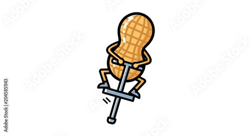 Peanut character jumping on a pogo stick illustration.