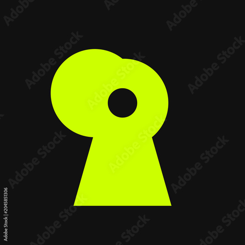 Neon green keyhole icon, bright yellow keyhole symbol, glowing key shape, neon keyhole illustration