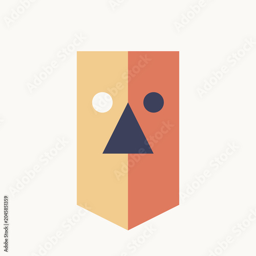 Geometric face, abstract icon, colorful block, emoticon