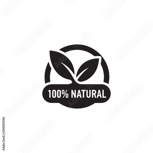 100% natural stamp, label, sticker or seal flat vector icon for products and websites