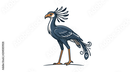 Tablou pe pânză Secretarybird illustration standing on white background