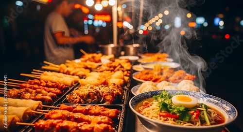Delicious Asian Street Food Served at Night Market