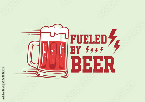 Foto Fueled by Beer Retro Illustration - Vintage Beer Mug with Lightning Bolts and Sp