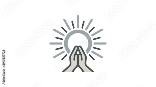 Tableau sur toile Praying Hands Icon with Sun Rays, Symbol of Hope, Faith, and Spirituality