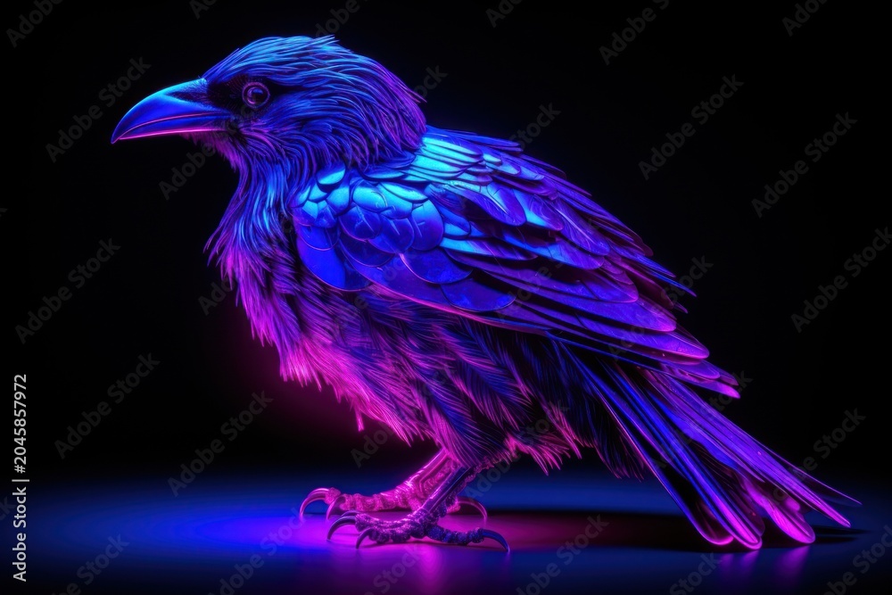 Obraz premium Neon full body of raven animal purple bird.