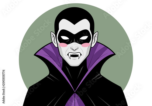 Tableau sur toile Cartoon Vampire Character Illustration with Black Mask and Purple Collar - Spook