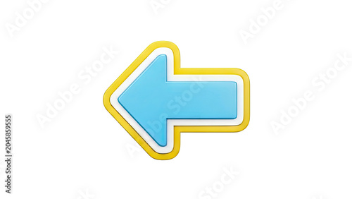 3D Blue Arrow Pointing Left with Yellow and White Outline