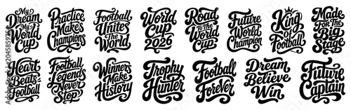 Trending Football Motivational Quotes Shilhouette Vector Set on White Background