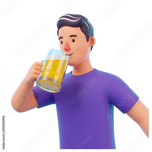 3D Cartoon Man Drinking Beer