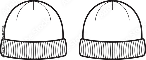 Bild auf Leinwand Two identical black outline beanies with ribbed cuffs, knit caps with a simple and classic design, suitable for winter and casual wear