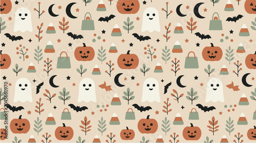 Seamless pattern with halloween ghost and pumpkin elements design
