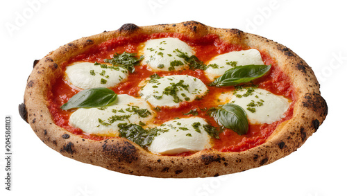 Foto Neapolitan pizza with fresh mozzarella tomato sauce and basil, isolated on trans
