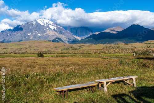A mountain landscape along the famous W-Trek in Torres Del Paine national park in Patagonia, Chile.