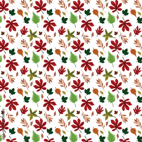 A colorful pattern of tropical leaves and on white background Stock Vector