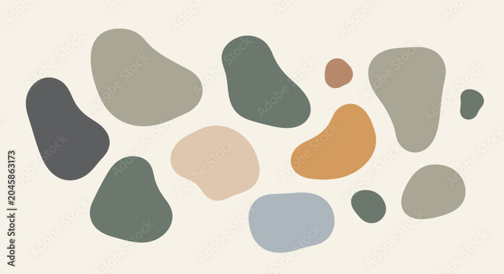Fototapeta premium Abstract organic pebble shapes on cream background.