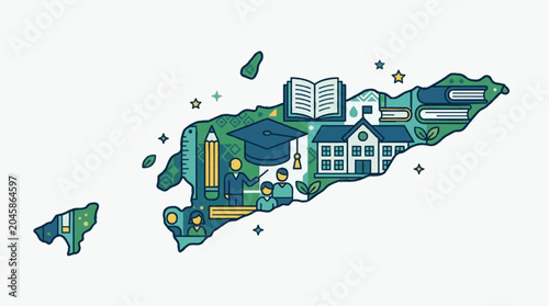 Bild auf Leinwand Timor Leste Education Concept Map Illustration.